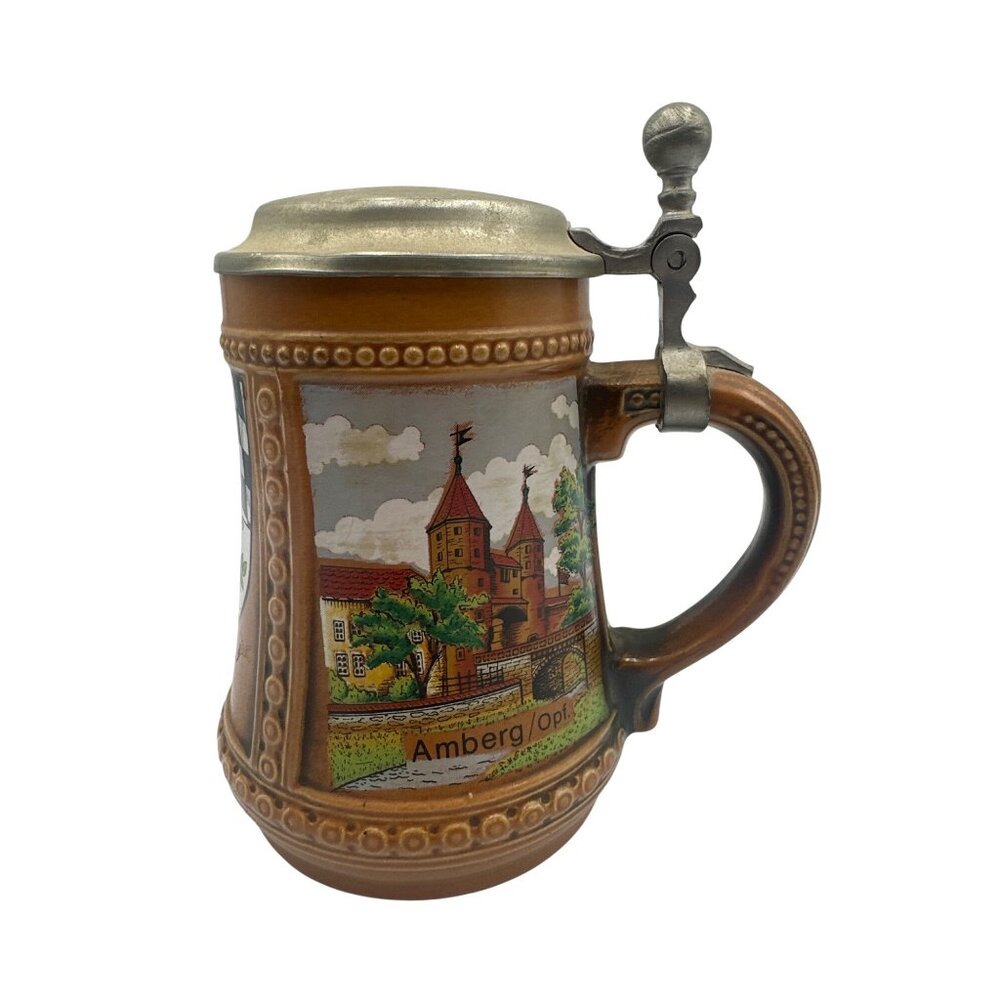 Vintage Gerzit Weiden German Beer Stein 0.25L Pewter Lid Bavaria Design